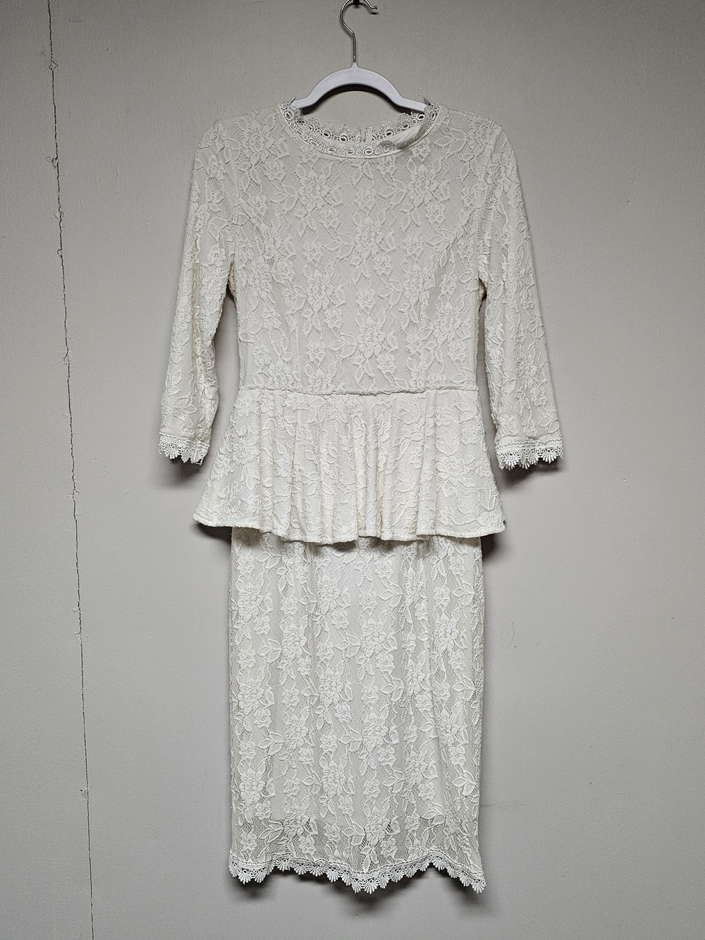 Dainty Jewell's Elegant Ivory Lace Peplum Midi Dress Size M Wedding Bridal